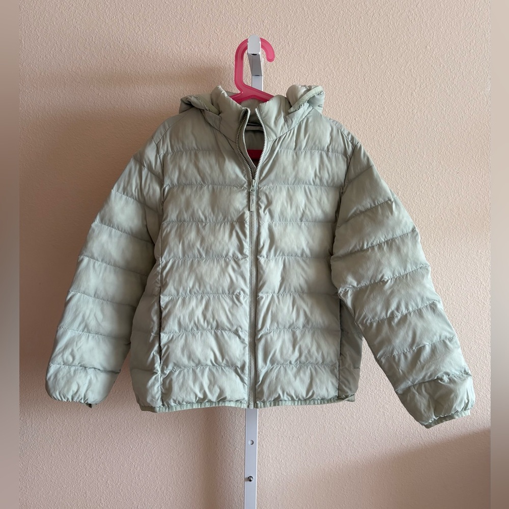 Uniqlo Kids Light Sage Green Puffer Jacket with Hood